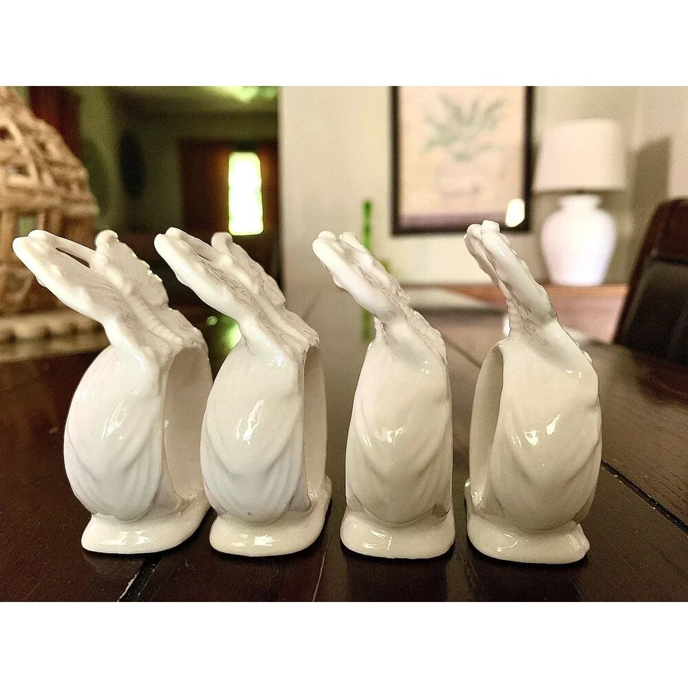 Vtg Ardalt Taiwan Bone China White Butterfly Napkin Rings Set Of 4 Spring Summer